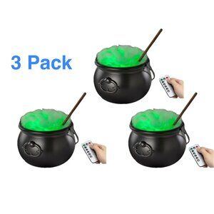 3 Halloween Decorations Indoor Magic Auto Mixing Witches Cauldron Black Plastic